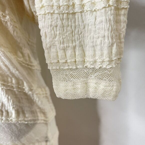 TINY Lace Sheer Panel Top Size XL Cream Layering Whimsigoth Cowl Neck Stretch - Picture 5 of 11